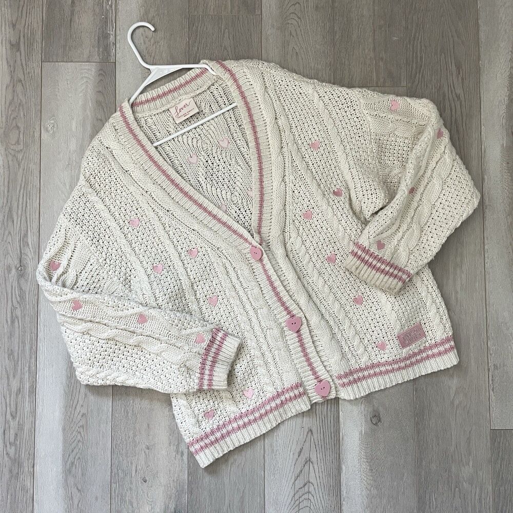 Taylor Swift Cardigan lover heart embroidered womens Cream (medium large) music